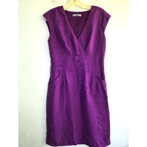 Classiques Entier Wine Purple Silk Linen Tie Waist A-Line Cocktail Dress size 2 - Picture 7 of 10